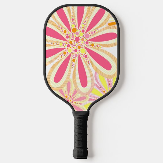 Geel en Roze Floral Pickleball Paddle (Achterkant)