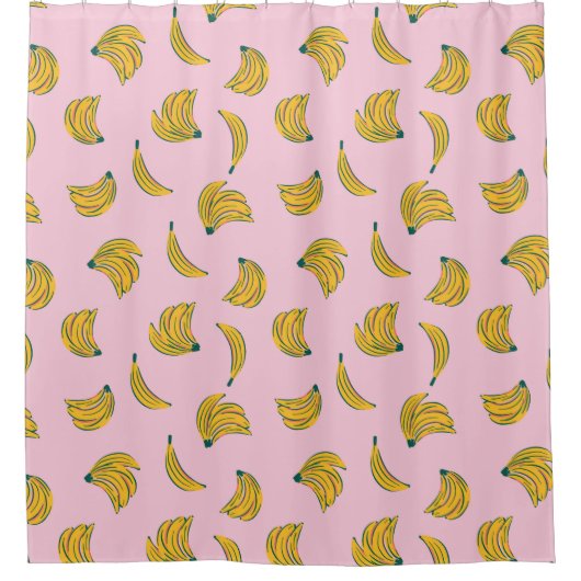 Geel en Roze Funky Hipster Banaan Patroon Douchegordijn (Voorkant)