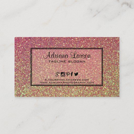 Geel en roze glitterpatroon visitekaartje (Achterkant)