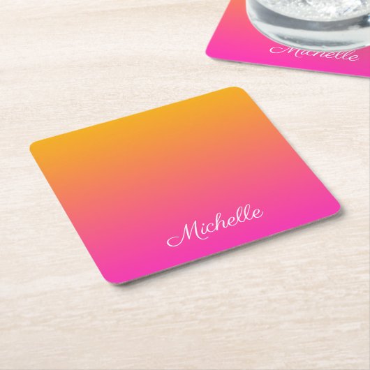 Geel en roze gradiënt ombre kartonnen onderzetters (Schuin)