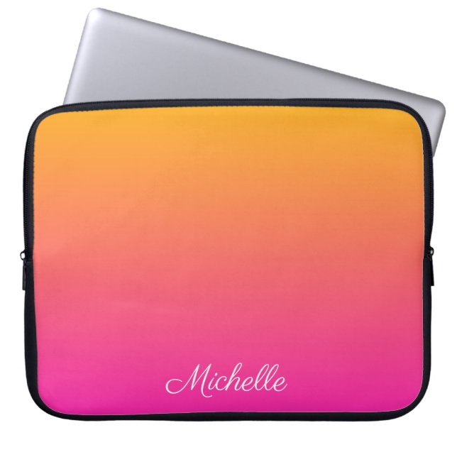 Geel en roze gradiënt ombre laptop sleeve (Voorkant)
