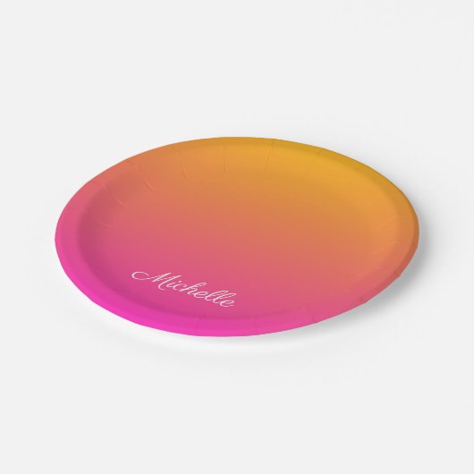 Geel en roze gradiënt ombre papieren bordje (Gekanteld)