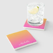 Geel en roze gradiënt ombre stenen onderzetter (Zijkant)