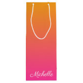 Geel en roze gradiënt ombre wijn cadeautas (Achterkant)