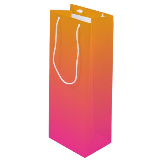 Geel en roze gradiënt ombre wijn cadeautas (Voorkant Gekanteld)