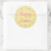 Geel en roze "Happy Easter" bloemenkrans Ronde Sticker (Tas)