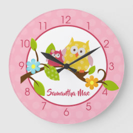 Geel en Roze Happy Owls Girl Nursery Grote Klok