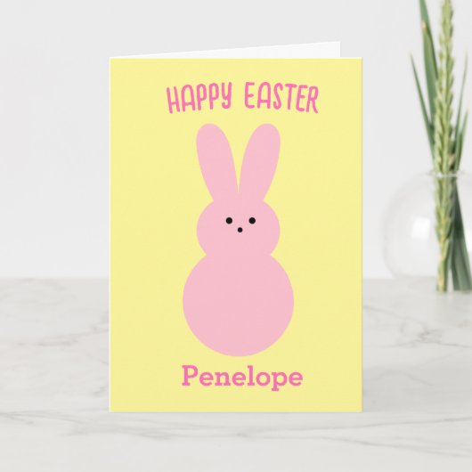 Geel en Roze Happy Pasen Bunny Kaart (Voorkant)
