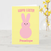 Geel en Roze Happy Pasen Bunny Kaart (Gele Bloem)