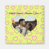 Geel en Roze Hart Patroon Aangepaste Foto Tekst Magneet (Voorkant)