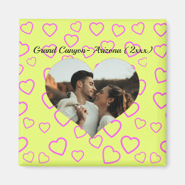 Geel en Roze Hart Patroon Aangepaste Foto Tekst Magneet