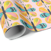Geel en roze inpakpapier met vlinders (Rol Hoek)