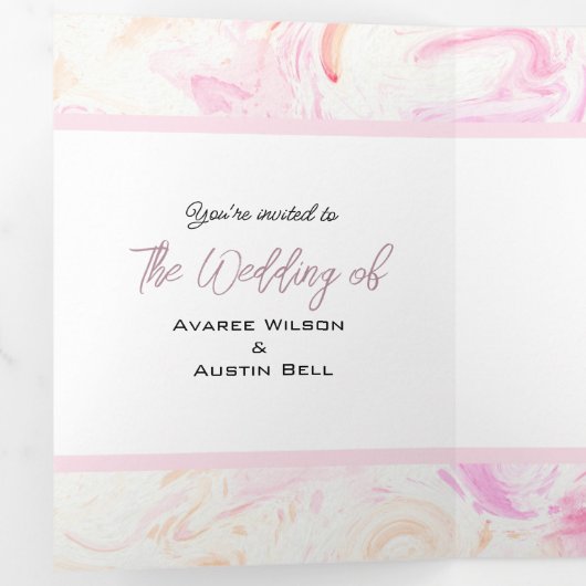 Geel en roze kleurstof drieluik uitnodiging (Binnenzijde eerst)