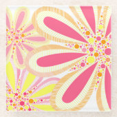 Geel en roze lentestbloem glazen onderzetter (Voorkant)