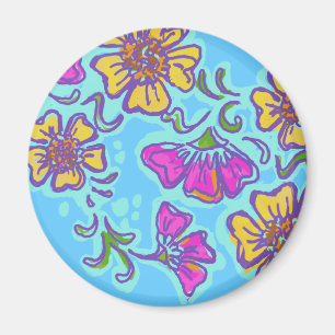 Geel en Roze Mehndi Flowers Magneet