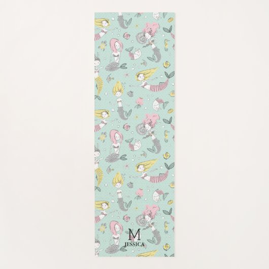 Geel en Roze Mermaid Pattern op Mint Yogamat (Voorkant)