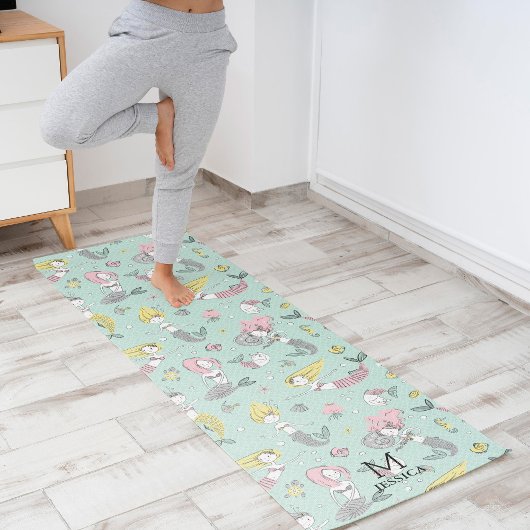 Geel en Roze Mermaid Pattern op Mint Yogamat