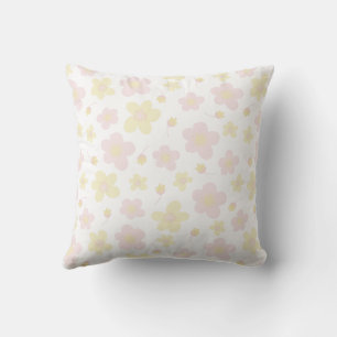 Geel en Roze Ontwerper Floral op Wit Kussen