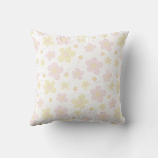 Geel en Roze Ontwerper Floral op Wit Kussen (Achterkant)