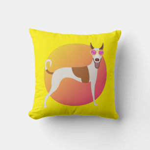 Geel en Roze Podenco Dog met zonnebril Kussen