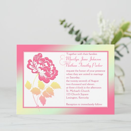 Geel en Roze Pony Linen Wedding Invitation Kaart (Staand voorkant)