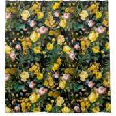 Geel en roze  roos nachtpatroon douchegordijn (Voorkant)