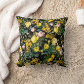 Geel en roze  roos nachtpatroon kussen (Deken)