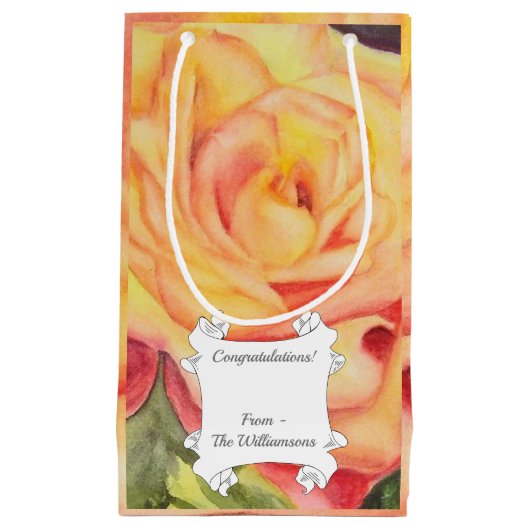 Geel en roze roze bloem klein cadeauzakje (Voorkant)