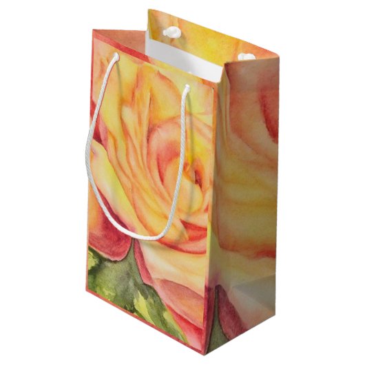 Geel en roze roze bloem klein cadeauzakje (Achterkant Gekanteld)