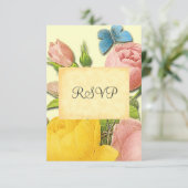 Geel en Roze Roze botanische RSVP-kaarten Kaart (Staand voorkant)