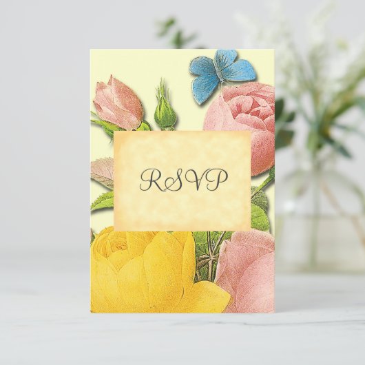 Geel en Roze Roze botanische RSVP-kaarten Kaart (Staand voorkant)