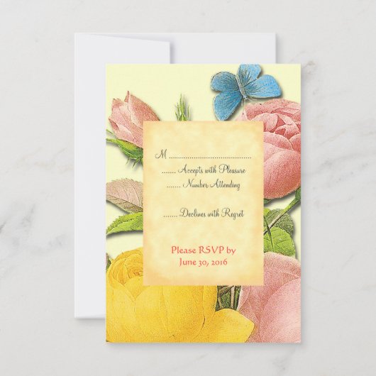 Geel en Roze Roze botanische RSVP-kaarten Kaart (Achterkant)