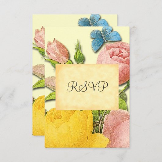 Geel en Roze Roze botanische RSVP-kaarten Kaart (Voorkant / Achterkant)