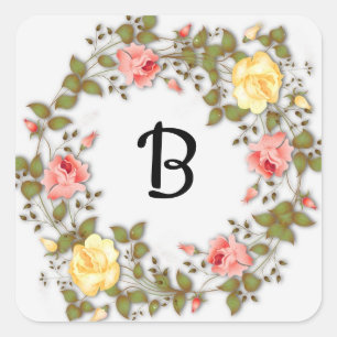 Geel en roze roze monogram patroon vierkante sticker