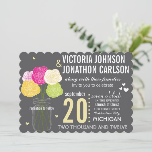 Geel en roze roze Typografie Moderne bruiloft Kaart (Staand voorkant)