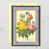 Geel en Roze Rozen Botanische Aangepaste Invitatie Kaart (Voorkant / Achterkant)