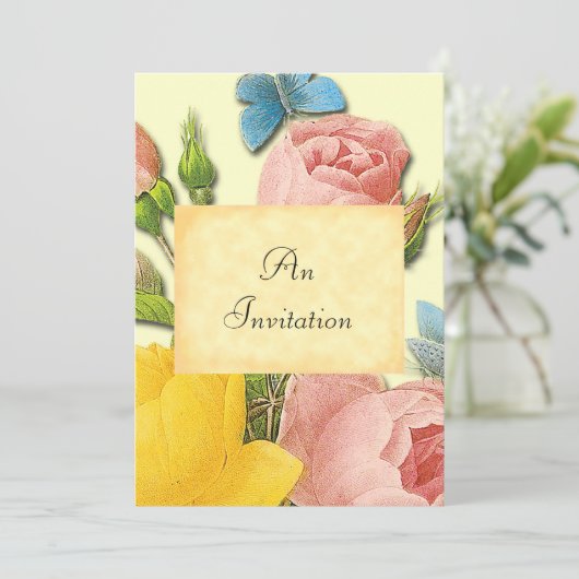 Geel en Roze Rozen Botanische Aangepaste Invitatie Kaart (Staand voorkant)