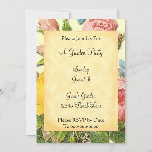 Geel en Roze Rozen Botanische Aangepaste Invitatie Kaart (Achterkant)