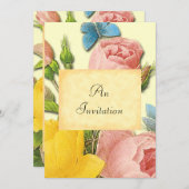 Geel en Roze Rozen Botanische Aangepaste Invitatie Kaart (Voorkant / Achterkant)