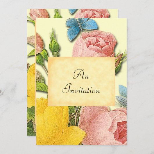 Geel en Roze Rozen Botanische Aangepaste Invitatie Kaart (Voorkant / Achterkant)