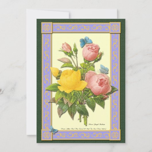 Geel en Roze Rozen Botanische Aangepaste Uitnodigi Kaart (Voorkant)