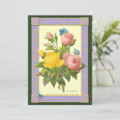 Geel en Roze Rozen Botanische Aangepaste Uitnodigi Kaart (Staand voorkant)