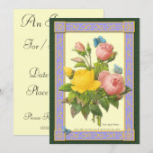 Geel en Roze Rozen Botanische Aangepaste Uitnodigi Kaart (Voorkant / Achterkant)
