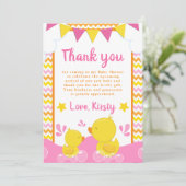 Geel en Roze Rubber Ducky Polka Dot Baby shower Bedankkaart (Staand voorkant)
