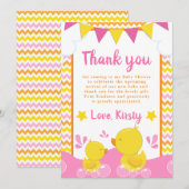 Geel en Roze Rubber Ducky Polka Dot Baby shower Bedankkaart (Voorkant / Achterkant)
