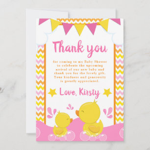 Geel en Roze Rubber Ducky Polka Dot Baby shower Bedankkaart