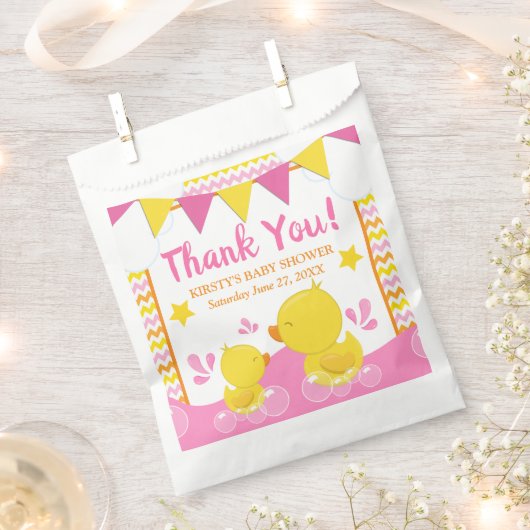 Geel en Roze Rubber Ducky Polka Dot Baby shower Bedankzakje (Geknipt)