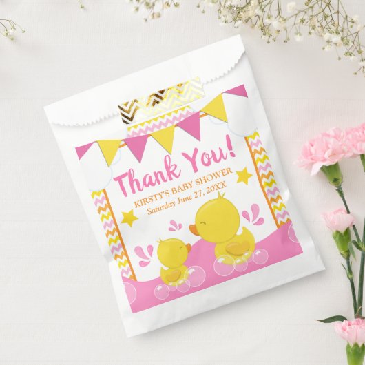 Geel en Roze Rubber Ducky Polka Dot Baby shower Bedankzakje (Gezegeld)