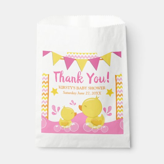 Geel en Roze Rubber Ducky Polka Dot Baby shower Bedankzakje (Voorkant)