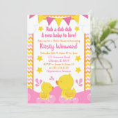 Geel en Roze Rubber Ducky Polka Dot Baby shower Kaart (Staand voorkant)